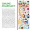 Online pharmacy banner with medication packages colorful icons and text