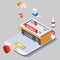 Online pharmacy and drugstore concept vector isometric illustration
