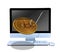 Online phishing Bitcoin on fish hook coming out of computer to lure you into purchasing mining and hacking