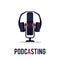 Online podcasting emblem - studio microphone, flat vector illustration isolated.