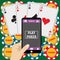 Online poker app on tablet touch screen,