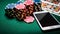 Online poker casino on smartphone. Online gambling concept.