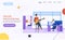 Online professions concept. Website landing page template. Guy sitting in office with guitar