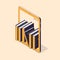 Online reading or education isometric vector illustration - stack of paper books standing inside of digital tablet.