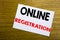 Online Registration. Business concept for Internet Login written on sticky note, wooden wood background with copy space.