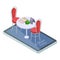 Online reserved table in cafe or restaurant with mobile app isometric concept