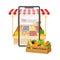 Online Shop App on Tablet Screen with Greengrocery Items in Cart Vector Illustration