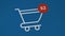 Online shopping cart icon on computer screen with counting numbers on shopping website. 4k animation