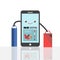 Online shopping concept illustration with happy smartphone