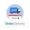 Online shopping, courier delivery, distribution services, rental truck