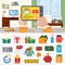 Online shopping flat vector icons: tablet buy gift money sale