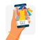 Online shopping. Hand holding mobile phone. Concept flat style