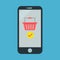 Online shopping icon, check mark shopping basket, vector, illustration