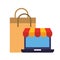 Online shopping paper bag laptop store