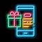 online shopping phone application and gift for customer neon glow icon illustration