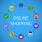 Online shopping process flat icon set