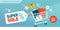 Online shopping promotional sale banner with full shopping cart