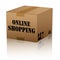 Online shopping text over cardboard box isolated