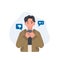 online social addict concept. man holding smartphone and getting sad due to no one give like to his picture. Flat vector  cartoon
