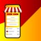 Online store in a smartphone, bright red and yellow mobile app design