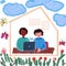 Online study class illustration of kids learning through distance education courses