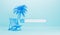 Online summer holiday search. Blank search bar with a deckchair and palm tree. 3D Rendering