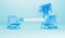 Online summer holiday search. Blank search bar with a deckchair and palm tree. 3D Rendering