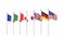 Online summit. G7 flags Silk waving flags of countries of Group of Seven : Canada, Germany, Italy, France, Japan, USA states,