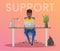 Online support. 24 hours. Cartoon vector illustration