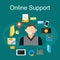 Online support illustration. Flat design illustration concepts for customer support, technical support, consulting, service.