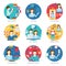 Online support service people staff workers icon set flat style