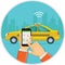 Online taxi services concept. Vector illustration decorative design
