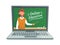 Online teacher education. Professor teach at school blackboard on laptop screen. Remote learning training vector