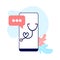 Online tele medicine flat illustration concept. Online medical consultation and treatment via application of smartphone connected