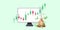 Online trading on stock exchange and binary options. PC monitor, candlestick chart, money bag with falling gold coins and green