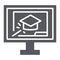 Online training glyph icon, education and study, graduation cap and laptop sign, vector graphics, a solid pattern on a