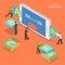 Online translator isometric flat vector concept.