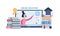 Online university education banner - cartoon woman teaching a subject