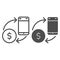 Online wallet exchange line and solid icon. Phone, dollar coin and arrows symbol, outline style pictogram on white