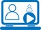 Online webinar icon, Online user icon, Video chat blue vector icon.