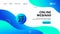 Online webinar liquid landing page template. Vector blue fluid background for business conference announcement web page