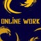 Online work text on navy blue backdrop for website banner