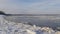 The onset of winter, the first ice floes float on the river.