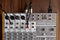 Ontario, Canada - May 21 2018: Audio studio sound mixing equalizer equipment board with wires
