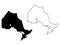 Ontario Province and Territory of Canada. Black Illustration and Outline. Isolated on a White Background. EPS Vector