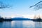 Onuma Koen Quasi -National park lake in peaceful cold winter with mountain view. Hakodate, Hokkaido - Japan