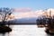 Onuma Koen Quasi -National park lake in peaceful cold winter with mountain view. Hakodate, Hokkaido - Japan