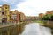 Onyar River in Girona, Spain, and colorful houses of the Old Tow