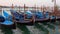 Oored gondolas in the Bay of San Marco. Morning Venice