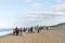 OOstduinkerke, Belgium - November 5, 2020: A crowd on the beach enjoys the one of the last nice days of the year.